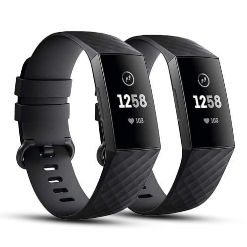 ZUOQIANG 2 Pcs Correa Compatible con Charge 3/Charge 4, Pulsera Reloj de Repuesto, Correas para Reloj Silicona, Correas Deportivas Ajustable para Mujeres Hombres (Negro, L)