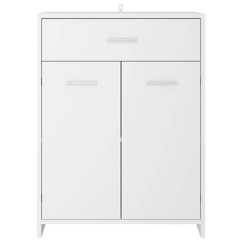 Armadietto da bagno in legno bianco, 60 x 33 x 80 cm, con 2 scomparti, salvaspazio, montaggio a parete per bagno, WC degli ospiti, spazio e ordine nel lavandino