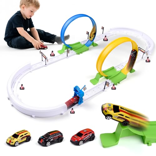 Kiapeak - Kiapeak Slot Car Race Track Sets with 2 x 360° Loops & 4 High-Speed Cars,Car Race Track Sets for Kids 3-5 4-8 8-12, Racing Game Car Toys Gifts for Boys Girls Birthday,Christmas