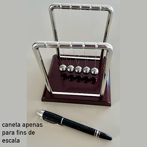 Pendulo de Newton Clássico 5 Bolas Metálicas Enfeite e Decoração Escritório Sala Tam. Médio