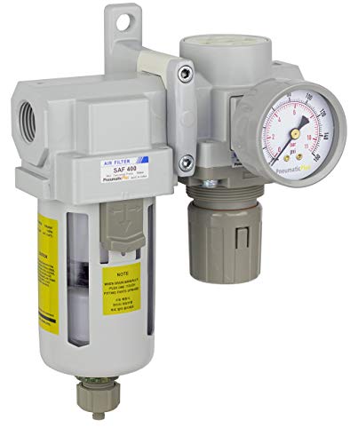 PneumaticPlus SAU420-N04G Compressed Air Filter Regulator Combo 1/2" NPT - Poly Bowl, Manual Drain, Bracket, Gauge