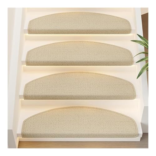 1 PC カーペット サイザル階段踏み板 滑り止め 再利用可能 階段踏み板 木製階段用ランナー 屋内編み込み 洗える階段エッジプロテクター ペット用ラグカバー(White1,80x30cm)