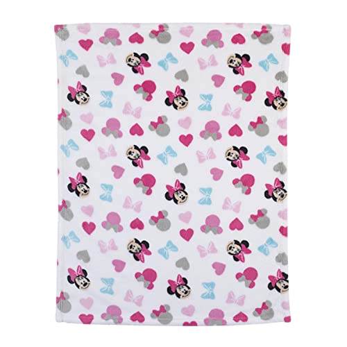 Image of Disney Minnie Mouse Plush Pink, White, Aqua Baby Blanket