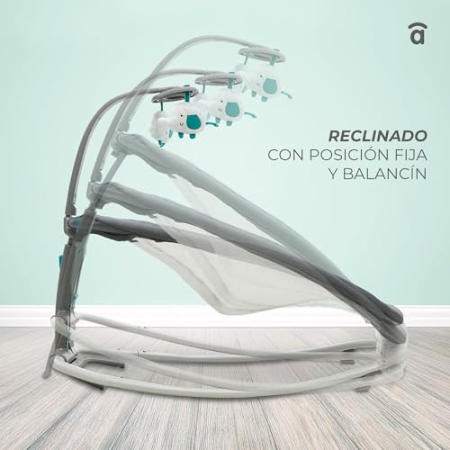 Miniatura 6 de Asalvo Fold Elefante Hamaca, Hamaca Bebé, Respaldo 4 Posiciones, Música Y Vibración Relajante, Posición Fija Y Balancín, Arnés 5 Puntos, Plegable, Carga Máxima 9 Kg, Gris Aqua