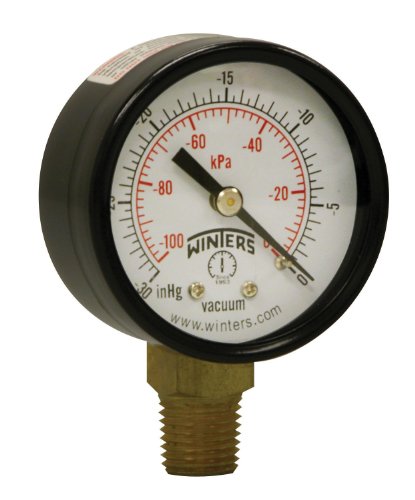 Winters 2 inch Dial Size, Multi Function Application Economy Utility Dry Pressure Gauge, Brass Internals, Steel Case, Dual Scale 0-200 psi/kPa, 3-2-3% Accuracy, 1/4 inch NPT Back Mount, Pressure Gauge