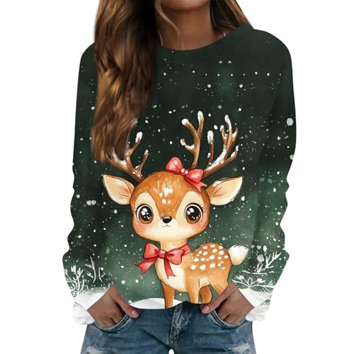 HSUAYEUD Christmas Tops for Women UK Long Sleeve Pullover Xmas Tree Snowman Printed Christmas Sweatshirt Crew Neck Jumpers 3XL Grey
