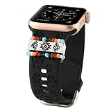 Decorative Rings Loops Compatible with Apple Watch Charms Band 38mm 40mm 44mm 45mm 41mm 42mm, Diamond Ornament Silicone Watchband Accessories for iwatch Series 7-1 & SE (Aztec Beads)