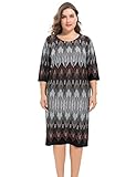 Chicwe Women's Plus Size Stretch Printed Cashmere Touch Shift Dress - Knee Length Casual and Work Dress 3X Black