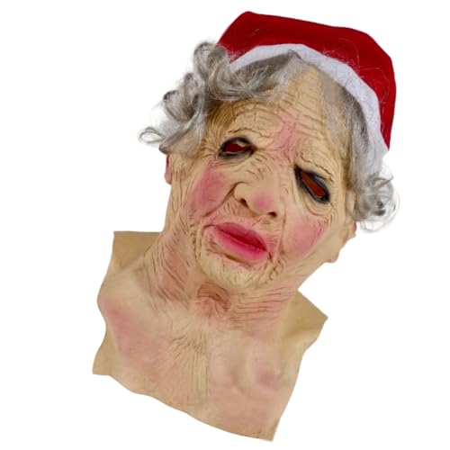 Masque facial d'Halloween de vieille dame avec bonnet de Noël pour soirée déguisée