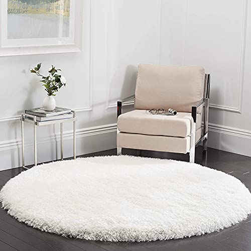 Image of Round Plain Fur Rugs for Hall and Drawing Room 7x7 Feet White