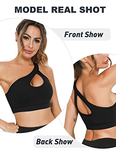 Chama Womens One Strap Sports Bras Medium Support Cut Out Workout Yoga Top Wirefree Sexy Cute Bras #TOP2