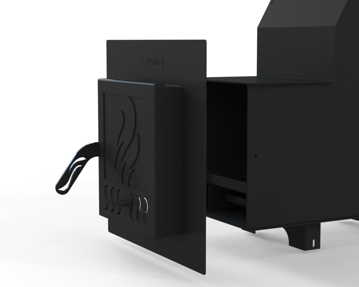 Zestaw Piec do Sauny na Drewno 16.5 kW z Kominem i Osłonami Zewnętrzny lub Wewnętrzny Załadunek Zestaw Montażowy 80 kg Kamieni Diabaz Stal 3 mm 6–12 m³ (Załadunek Pieca od Zewnątrz)