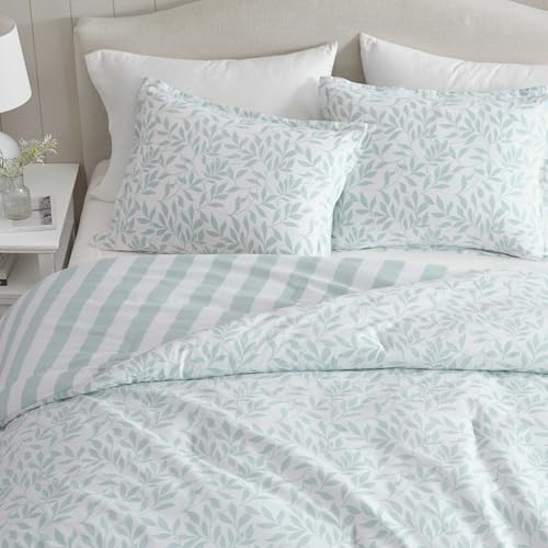 Image of Martha Stewart - Queen Comforter Set, 100% Naturally Soft & Breathable Cotton Bedding, Lightweight for Year Round Comfort, 3 Piece Bed Set with Matching Pillowcases (Copper Vines Blue)