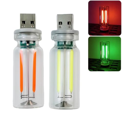 Image of Poteital 2-Pack Red Green Dimmable USB Light, Touch Control Led Night Lights, Small Interior Car Lights, Glass Plug in USB Light Bulbs, LED Ambient Lighting, Cute Mood Lamp for Bedroom Camping