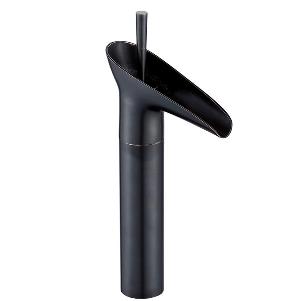 CZYWKDDPP Basin Waterfall Tap, Bathroom Mixer Tap Retro Black Single Lever Countertop Hot and Cold Water Faucet, Copper Hole Washbasin Suitable for Toilet,