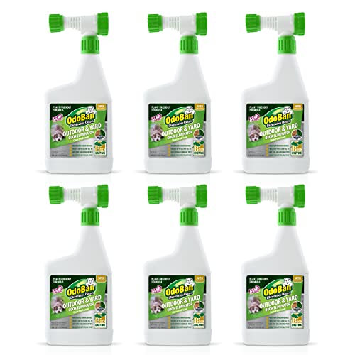 OdoBan Outdoor and Yard Odor Eliminator, Plant-Friendly Formula, Made in the USA, Clean Fresh Scent, 32 Fluid Ounce Bottle with Hose End Sprayer, 6-Pack