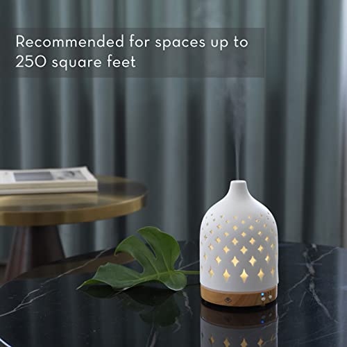 Serene House Supernova, Ultrasonic Essential Oil Cool Mist Diffuser – 7-Color Calming Led Light, Timer Control, Automatic Shut-Off – White Ceramic, Light Wood Base, 130Ml #TOP4