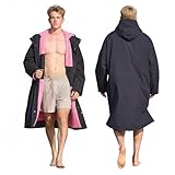 Owntop Womens Mens Waterproof Changing Robe – Quick-Dry Beach Swimming Coat, Windproof Oversized Hooded Long Sleeve Coat, Black+Pink, M(170-175CM/60-70KG) - Image 1
