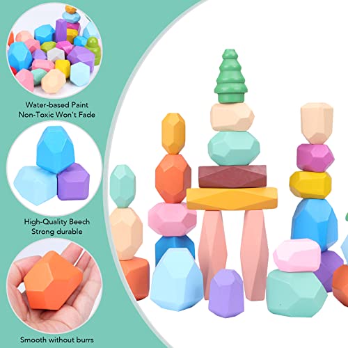 Aroic Wooden Stacking Rocks Montessori Toys For 3 4 5 6 Year Old,Preschool Educational Toddlers Toys, Big Building Blocks For Toddlers 3-5, Wooden Stone Balancing Blocks #TOP2