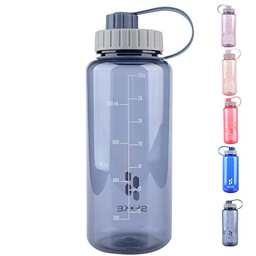 SHOKE 1 Liter Water Bottle, 32oz BPA Free Non-Toxic Tritan Wide Mouth Leakproof