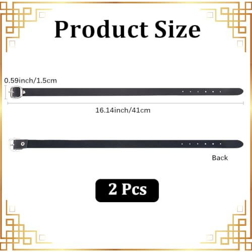 CALFOVERA 2PCS 16 Inch Black Genuine Leather Equestrian English Spur Straps Adjustable Stability Cowhide Leather Straight Stirrup Hobble Straps for Saddles Horse Riding Gear