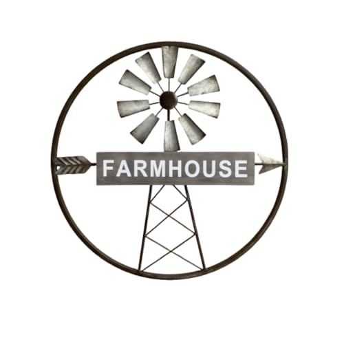 Rustic Farmhouse Windmill Galvanized Metal and Wood Wall Art Wall Hanging Farmhouse Kitchen Home Wall Decor Farmhouse Living Room Bedroom Wall Decor