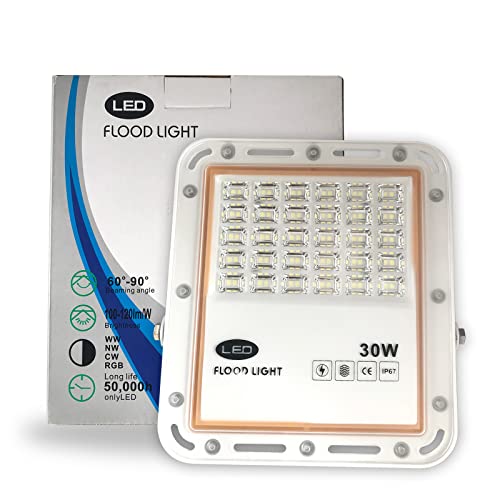 SINGSUN-LITE LED Flood Light Outdoor, 30W 3600LM LED Work Light,IP67 Waterproof Exterior Security Lights, 5000K Daylight White Outside Floodlights for Playground Yard Stadium Lawn Ball