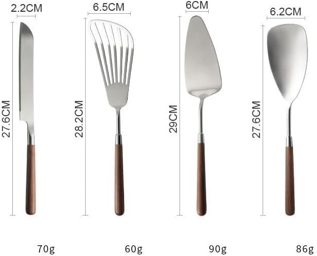 Silverware Flatware Cutlery Set, 5/20/30/40/50/60 Pcs Kitchen Household 304 Stainless Steel Walnut Handle Spoon Dining Spoon Shovel Kitchenware Set Steak Knife ，Brown-30 Piece Set for 6