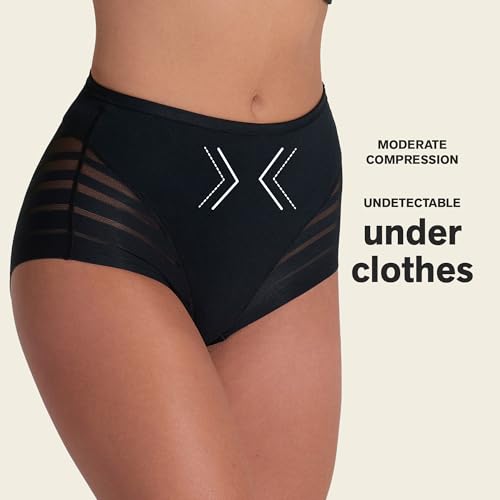 Image of Leonisa High Waisted Invisible Tummy Control Shapewear for Women - Stripe Lace Ladies Underwear Panties