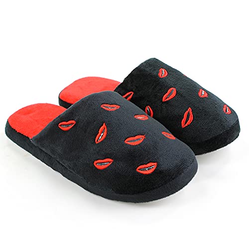 Pantufa Adulta Feminina Marca de Beijos (Preto, 38-39)