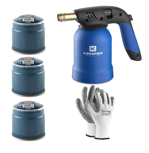 Kemper Lámpara para soldar soplete de fuego + 3 bombonas de gas butano seguro guantes de regalo