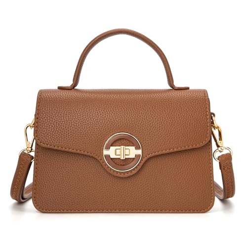 NGGU Women's Top Handle Purse - Small Crossbody Bag with Adjustable Strap, Mini Top Handle Satchel in Brown