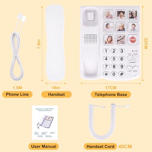 Uvital Corded Landline Phones for Elderly, Big Button Telephone for Home/Hotel/Office, Desk Telephone with One-Touch Speed Dialling, Hands-Free, Volume Control and Redial - Image 6
