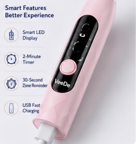 Image of Sonic Electric Datun (Electric Toothbrush) for Adults | 40000 Strokes /min, 5 Modes, Soft Bristles, 5 Heads, 45-Day Battery, IPX8 (Pink)