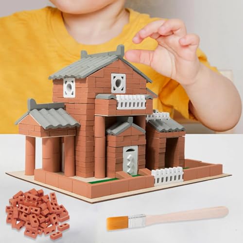 HAMKU 100 Stück Mini Ziegelsteine zum Mauern Kinder Miniatur Bricks Modellbau Steine Ziegel Rote für DIY Puppenhaus Fairy Garten Dekoration mit Zementpinsel