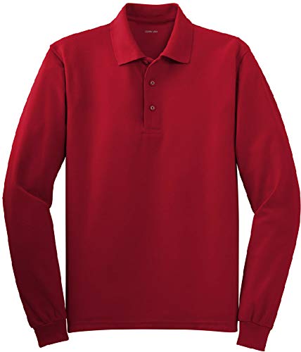 Joe's USA Mens Long Sleeve Polo Shirts in 9 Colors | L-Red