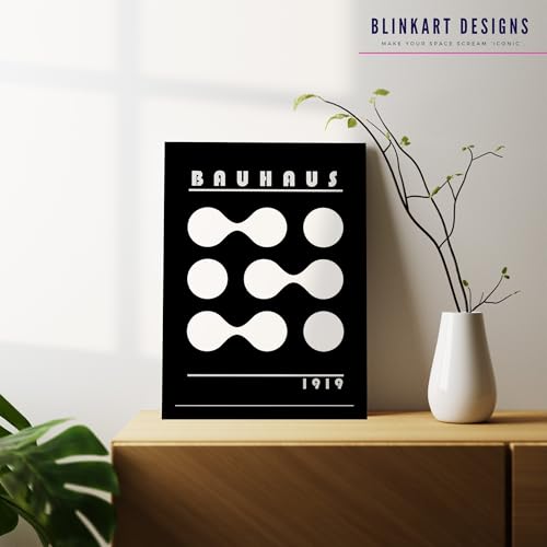 Image of BLINKART Vintage Bauhaus Retro Geometric Aesthetic Poster Gallery | Colorful Wrap Framed For Home Office Studio Living Room Modern Art Studio Decoration Abstract Shapes | (d157) | 13x10 Inch