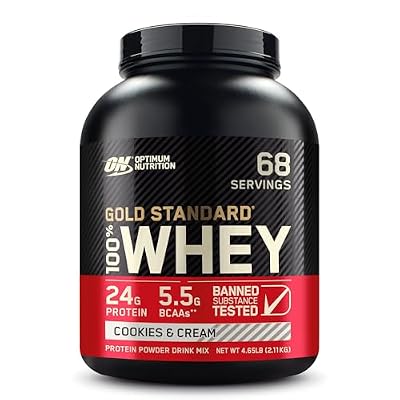 Optimum Nutrition Gold Standard 100% Whey, Proteína en Polvo para Recuperacíon y Desarrollo Muscular con Glutamina Natural y Aminoácidos BCAA, Sabor Cookies & Cream, 71 Dosis, 2.27 kg