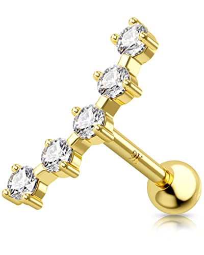 Melighting 9K Gold Helix Earrings 16G Tragus Piercing Jewelry Clear Cz Cartilage Earrings Stud Earring Conch Daith Lobe Piercing For Women Girls Gift #TOP23