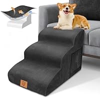 HEVOL Hundetreppe für Kleine Hunde, Haustiertreppe 3 Stufen, Hochdichtem Schwamm Hundetreppen 40cm Hoch, Hunde Treppe mit Waschbarem Bezug, Rutschfestem Hunderampe für Bett & Sofa, Schwarz