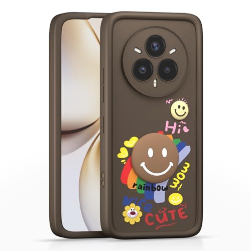 Image of Pikkme Back Cover for Realme 14 Pro Plus 5G | Soft Silicone| Cute Rainbow Smile & 3D Cartoon Flower Design | Shockproof Raised Camera Protection Bumper Case (Brown)