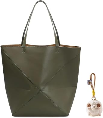 Foldable Geometry Handbags for Women,Genuine Leather Tote Bag with Lamb Charm,Puzzle Top-Handle Bags for Work