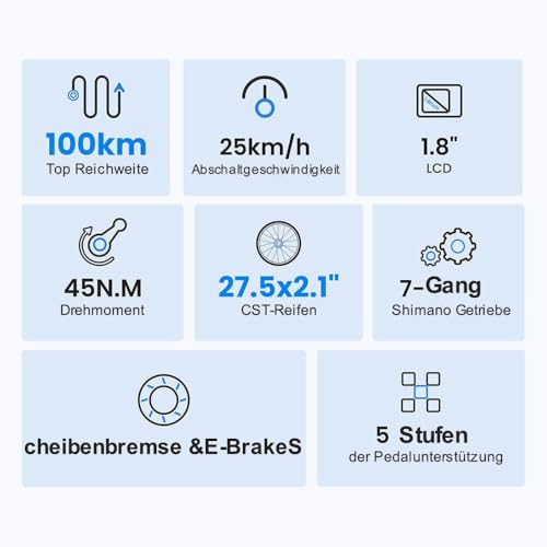 Touroll J1 ST 27,5" E Bike, Elektrofahrrad Trekkingrad E-Bike Herren Damen mit 561.6Wh Akku,100km Reichweite, 250W Motor, E-Fahrrad mit 7-Gang-Getriebe, Pedelec Citybike EBike für Erwachsene – Bild 3