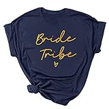 RuDily womens Bride Sweatshirt Embroidered Gifts Shirt Bachelorette Party Wedding Vacation Pullover, Bride Tribe-gold, Small