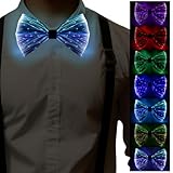 light up bow tie Rechargeable LED Fiber Optic Bowtie 7 Colors & 5 Modes - Disco, Rave, EDM Party Accessories for Men & Women (Black, 5 inches)