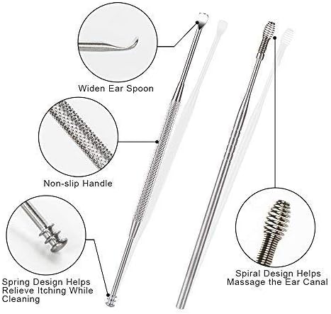 7 Pcs Ear Pick, BetyBedy Ear Cleansing Tool Set, Ear Curette Earwax Removal Kit with a Small Cleaning Brush and Storage Box, Silver