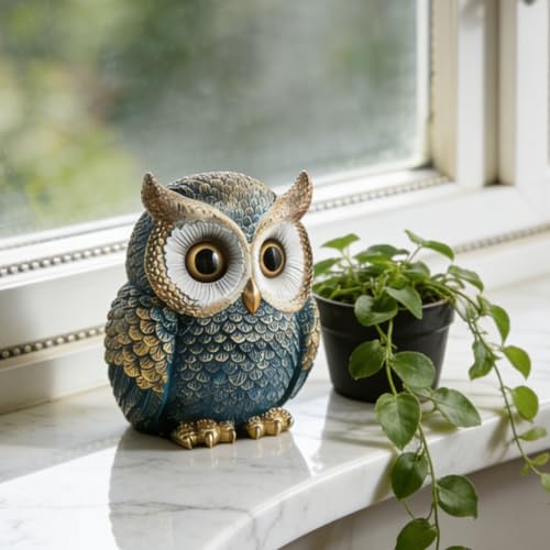 Figura Decorativa Búho Azul de Resina 4 pulgadas miniatura 5