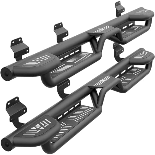 EYOUHZ Three Raised Steps Running Boards Compatible with 2015-2025 Ford F150 & 2017-2025 Ford F250 F350 Super Duty Crew Cab Side Step Bolt-on Nerf Bar, Heavy-Duty Steel Side Bars