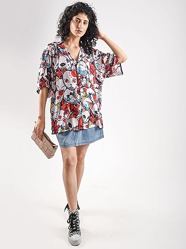 Image of ComicSense.xyz Unisex Anime Shirts for Men and Women, Kitsune Mask Printed Kimono Fit Hawaiian Shirt - XX-Large