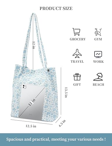 Image of TOPASION Cute Corduroy Tote Bag Canvas Shoulder Handbags for Women Travel Shopping